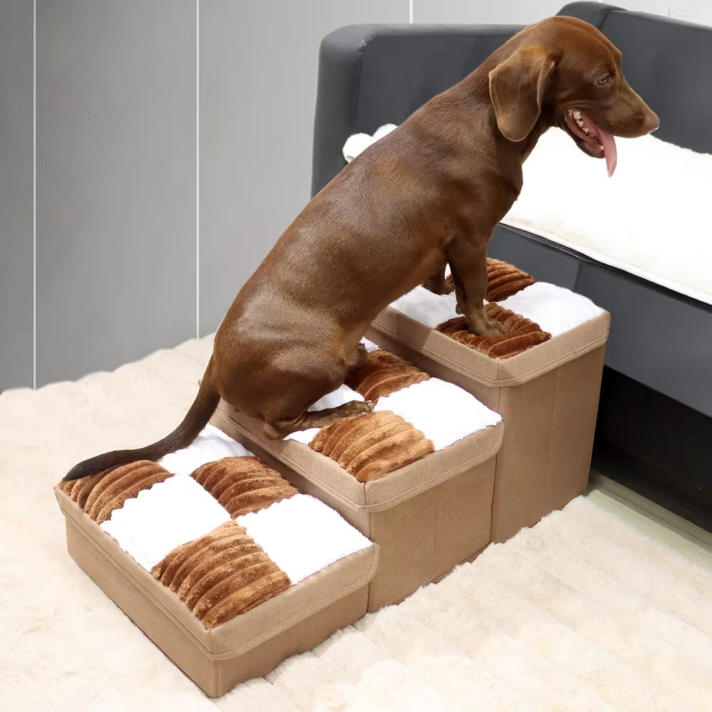 Luxury Dog Stairs with Storage and Chessboard Design