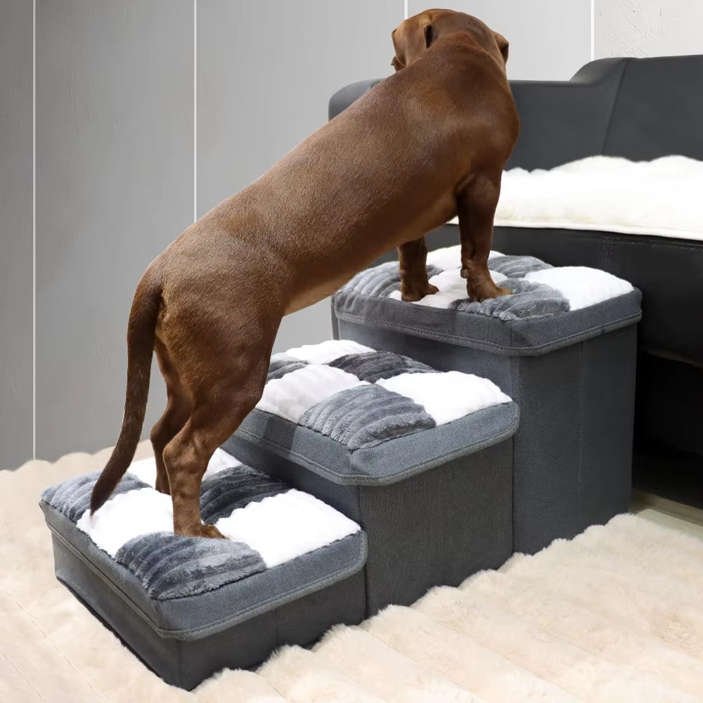 Luxury Dog Stairs with Storage and Chessboard Design