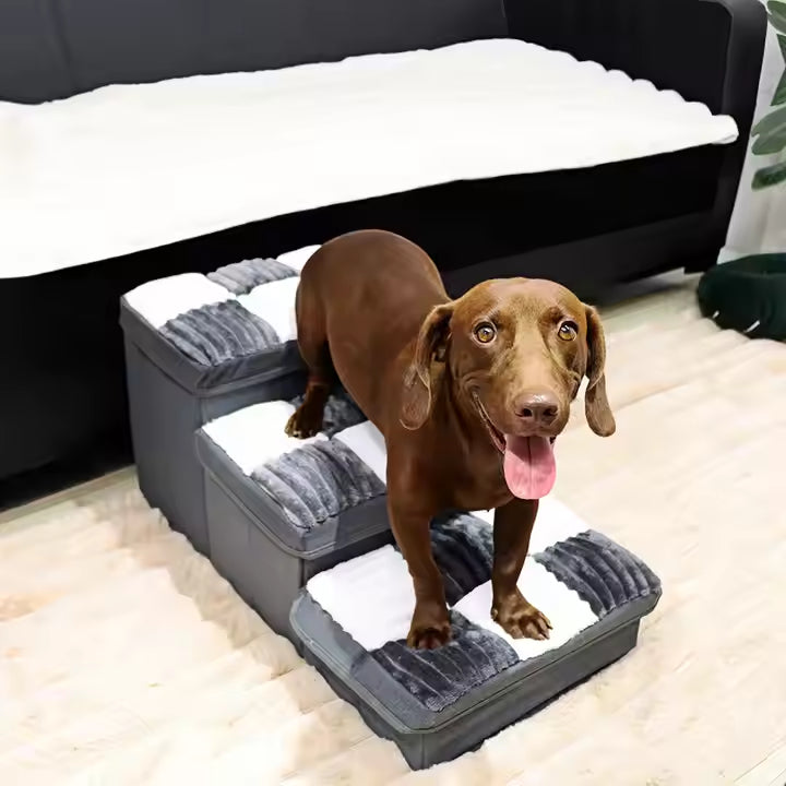 Luxury Dog Stairs with Storage and Chessboard Design