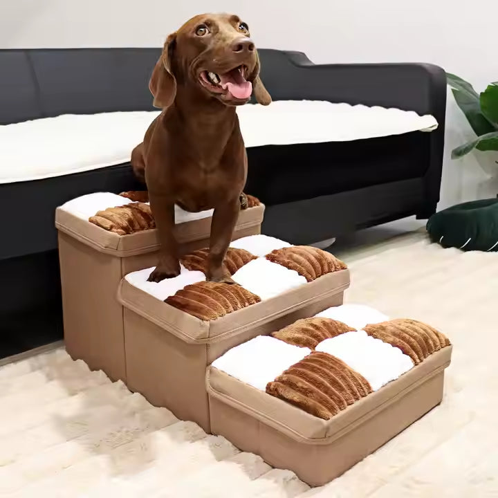 Luxury Dog Stairs with Storage and Chessboard Design